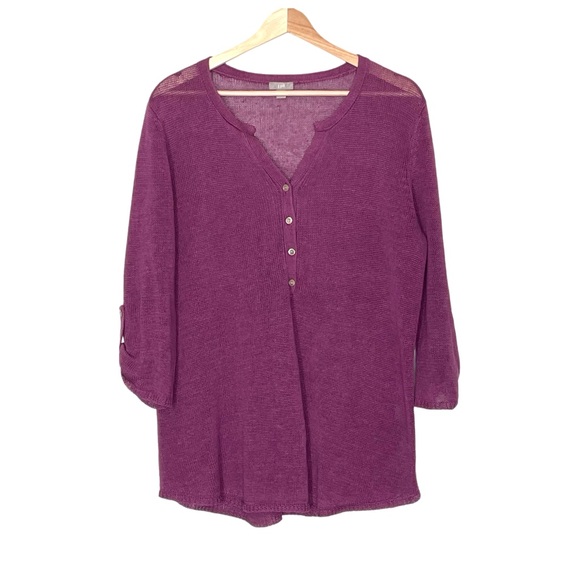 J. Jill Sweaters - J. Jill Lightweight Sweater Roll Tab 3/4 Sleeves in Plumb Size Large
